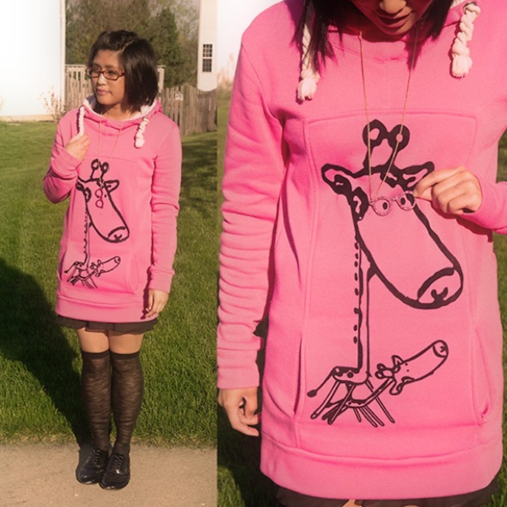 Kawaii Cute Pink Giraffe Sweater Lolita Harajuku